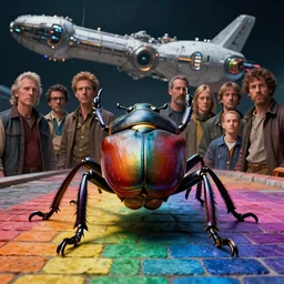 cinematic portrait of rainbow colored brick with beetle legs, space station at background, high detail, 8 k, sharp focus, movie still, dramatic lighting, ray tracing, smooth, lane brown, finnstark, oleg bulakh, diego fazio, mike dargas, emanuele dascanio, felix englund, michal karcz