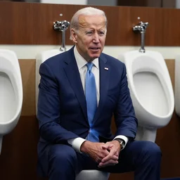 joe biden sitting on a urinal