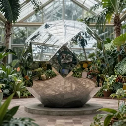 peter tarka, minimalistic, hyperrealistic surrealism, award winning masterpiece with incredible details, epic stunning, a highly reflective chrome octahedron in a tropical greenhouse, highly detailed, trending on ArtStation, artgerm and greg rutkowski and alphonse mucha, daily deviation, IAMAG