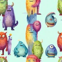a seamless pattern of surreal monsters