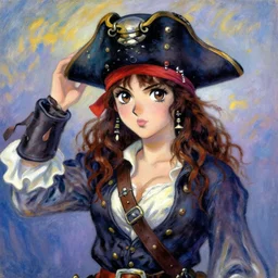 a portrait of a female pirate, very anime in impressionist style, anime trending artwork, 4 k, anime painter studio, by claude monet