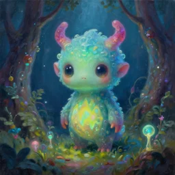a surreal Bioluminescent, very very very cute 🌳 creature by Daniel Merriam, Trending on Artstation, oil on Canvas by Elena Zhurikhina and Goro Fujita and Charlie Bowater, octane render, 4k, 8k, HD