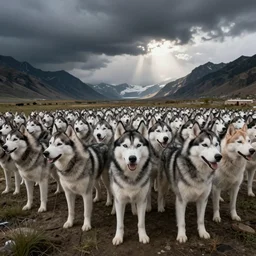 an infinite amount of huskies, photorealistic