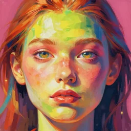 ultradetailed illustration android face, @ aaronhorkey, bold colors