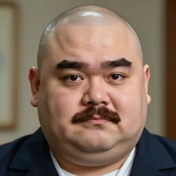 A tubby looking male detective with shaven cheeks and prominent chocolate colored eyebrows. He has a tiny moustache. His head has been plucked clean of hairs, leaving the top of his head bald and shiny.