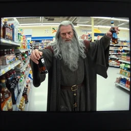 security cam vhs footage of gandalf caught drunk stumbling around walmart,