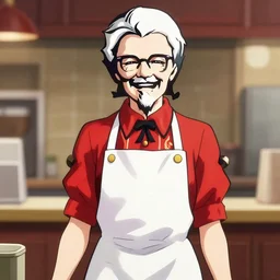 colonel sanders as an anime waifu wearing an apron