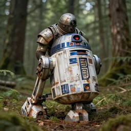 rusted r 2 - d 2 in the forest