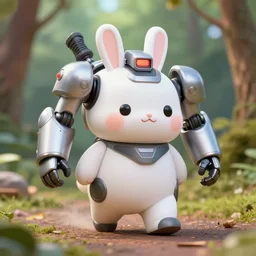 a 3 5 mm photo from the front of a giant mecha armored war delorean robot as chubby cute rabbit walking in the woods, splash art, movie still, bokeh, canon 5 0 mm, cinematic lighting, dramatic, film, photography, golden hour, depth of field, award - winning, anamorphic lens flare, backlighting, overcast, 8 k, hyper detailed, 3 5 mm film grain