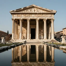 1 8 mm photograph atmospheric, realistic lighting, reflections, symmetry, balance, hyperdetailed, 8 k. roman temple