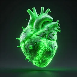 a 3 d render of a green glowing toxic heart with spikes. octane render, unreal engine 5, digital render, houdini render