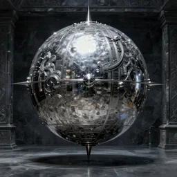 steel silver sphere in the back of a dark stone room, intricate, elegant, sharp focus, highly detailed, concept art, digital painting, aleksi briclot, giger, rutkowski, beksinski