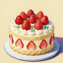 yummie cake with strawberry and candies in picasso paints style