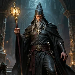 highly detailed, hyper realistic wizard with a dungeon background by mike mignola frank frazzeta james gurney