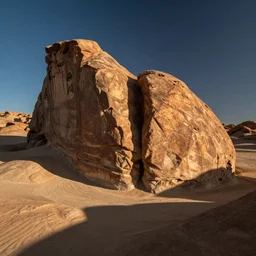 wide landscape photo of a large desert rock formation in the shape of a vertebrae