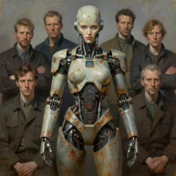 muscled cyborg girl, cybertronic gadgets, rusty colours, biotechnology, bao pnan, tim hildebrandt, wayne barlow, bruce pennington, donato giancola, larry elmore, oil on canvas, denoise, masterpiece, featured on pixiv, cinematic composition,