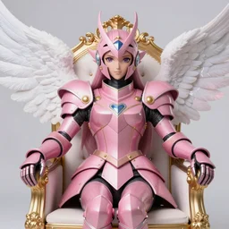 gorgeous!! hyper - realistic princess wearing ornate pink knight armor, angel wings, angemon l sitting at the thrown, holding a long sword | divine, elegant | illustration, intricate, high detail | drawn by wlop, drawn by jeehyung lee, drawn by artgerm