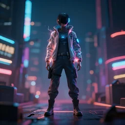 a 3 d render of a person standing in the metaverse, cyberpunk with lights and electricity and neon, bokeh, canon 5 0 mm, cinematic lighting, volumetric light, octane, octane render, redshift render