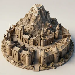 digital matte painting medieval city carved around a mountain