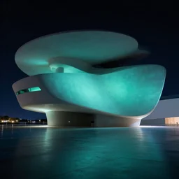 futuristic museum luminescent matte painting by frank lloyd wright