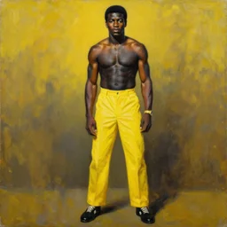full body portrait of wiz khalifa as muhammad ali, oil on canvas by william sidney mount, black, black, yellow, yellow, trending on artstation