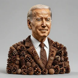 a sculpture of joe biden made out of pinecones
