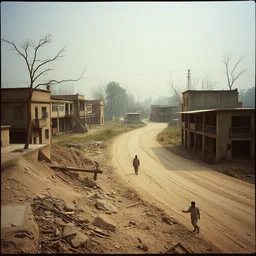 an abandon city in bangladesh, dusty, dry river bed, post apocalyptic, lomography cn 8 0 0, landscape photography by filip hondas