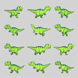 a dinosaur running sprite sheet animation, production ready, clean lines