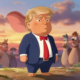 a donald trump as mr nimbus, in studio ghibli, pixar and disney animation character design, sharp, rendered in unreal engine 5, anime key art by glen keane, ross tran, bloom, dramatic lighting, sunrise