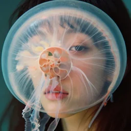 kodachrome, close up swirly portrait of the face of a beautiful princess with translucent nautilus jellyfish, porta 4 0 0, mutes colors of phoebe bridgers standing. beautiful organic, natural light, 8 0 mm