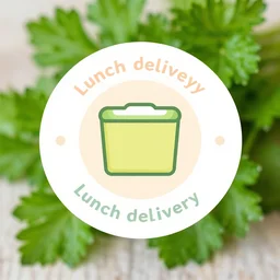 Logo for lunch delivery, parsley branches in the background, natural food. Circle shaped, pastel colours. tranding on be hance, innovative design