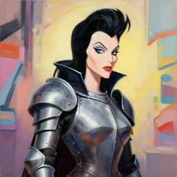 greg manchess portrait painting of armored morticia from addams family as overwatch character, medium shot, asymmetrical, profile picture, organic painting, sunny day, matte painting, bold shapes, hard edges, street art, trending on artstation, by huang guangjian and gil elvgren and greg rutkowski