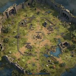 RPG battlemap of a ruined battlefield, detailed