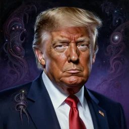 black man that looks like donald trump, cosmic horror painting, elegant intricate digital painting artstation concept art by mark brooks and brad kunkle detailed