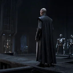 Count Dooku standing on ledge observing dark dimly lit droid factory star wars still shot from Attack of The clones 720p