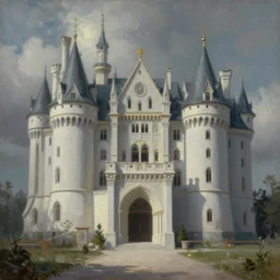 main entrance of a castle with subtle lovecraftian vibes, ethereal, oil painting, mc escher