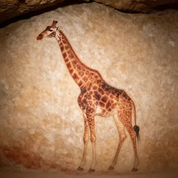 cave painting of a whole giraffe, ancient charcoal painting