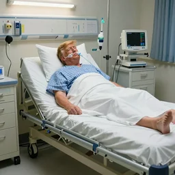 Donald trump hooked up to a ventilator in a hospital bed, full body shot, 8k, highly detailed, award winning