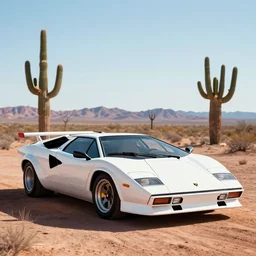 Lamborghini Countach in the Arizona desert, glitchcore