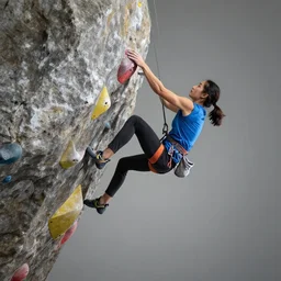 high - definition shot of a boulderer jumping dynamically between holds. award - winning artwork