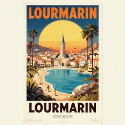 lourmarin in the year 2 3 0 0 retro futurism old pulp travel poster