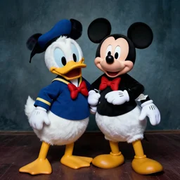 donald duck mixed with mickey mouse, photo, dslr, scary, weird