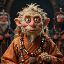 hyper realistic portrait of postapocalyptic muppet show goblin death cult monk, glass beads, clay amulets, cinematic, symmetric, artstation, cgsociety, brian froud, jean baptiste monge, scott radke