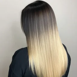 trending half black - half blonde hair photo on pinterest, long hair, full frame of hair, punky hair, beautiful, high quality, sharp, soft lighting, updo, messy