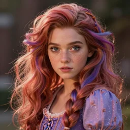 a stylish girl with freckles and wild colorful hair, rapunzel from tangled | | fine detail!! anime!! realistic shaded lighting!!, directional lighting 2 d poster by ilya kuvshinov, magali villeneuve, artgerm, jeremy lipkin and michael garmash and rob rey