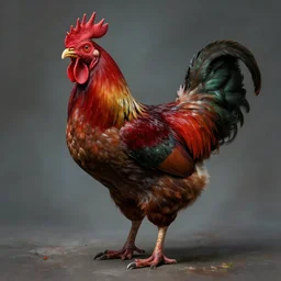 airbrushed awful necrotizing red asian jungle fowl by donato giancola, alex ross fine art masterpiece baked at 3 0 0 f, matte painting, cold lighting, aged with sunlight, award winning horror, photorealistic render, cinematic