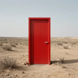 red door standing in wasteland in style of zdzisław beksinski