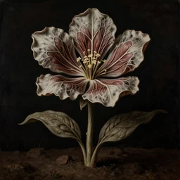 a flower made of veins and muscle tissue growing from the earth, elegant, dark, by ambrosius benson and beksinski, a touch of giuseppe arcimboldo, realistic, renaissance