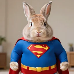a big rabbit in a superman costume, looking serious, - h 1 0 2 4