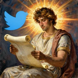 ancient greek painting of a person scrolling through twitter